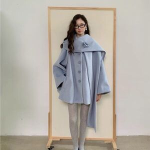 Elegant Light Blue Cape Coat